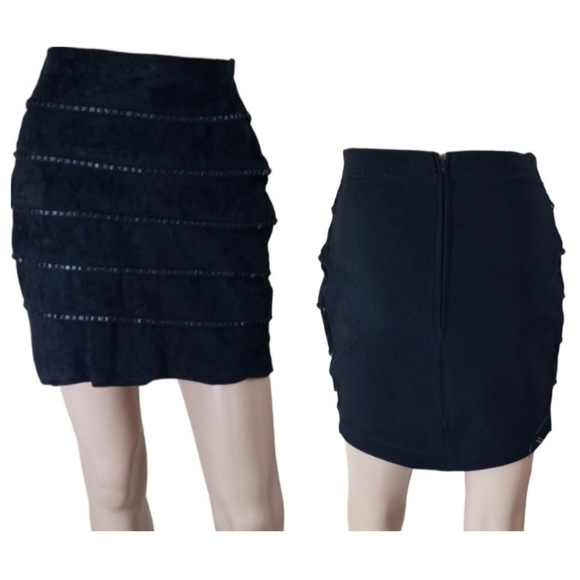 VTG Marcello Soltan Women's Black Suede Leather Mini Skirt Sz Vtg 3/Small Tiered - Picture 1 of 7